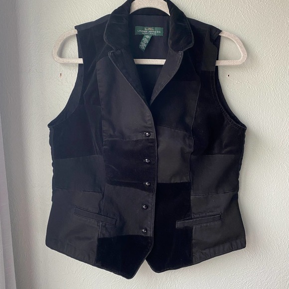 Lauren Ralph Lauren Black Velvet Denim Patchwork Vest Womens Size L - Picture 1 of 11